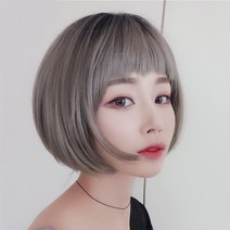 하이유니 처피 뱅 보브 컷 통가발 가발 25cm + 가발망 + 거치대 랜덤발송 세트, 애쉬그레이, 1세트