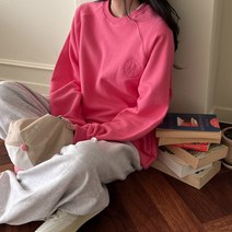 디아미뇽 여성용 오버핏 자수 맨투맨 티셔츠