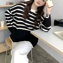 아이엠몽 여성용 하트임 스트라이프 트임 니트