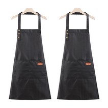 리빙차트 스트라이프 방수 앞치마, 블랙, 2개