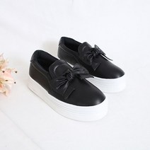 데이프릴 여성용 폴츠 리본 통굽 슬립온