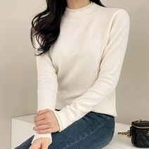 여성용 소프트 넥 레이스 반폴 니트