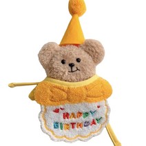 강아지 고양이 생일 축하 기념 스카프 + 모자 세트, 옐로우, 1세트