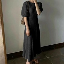 엘쏘 쿨 와플 원단 롱 드레스