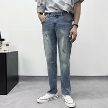 레이먼 남성용 위칸 데미지 스판 워싱 데님팬츠