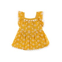 도그아이 강아지 꽃자수 원피스, 옐로우