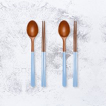 라온누리 옻칠 자연애 우드수저세트, 라이트블루, 숟가락 2p + 젓가락 2p