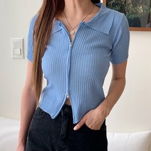 슈가펀 여성용 가르빌 골지 반팔 양지퍼 쫀득 가디건