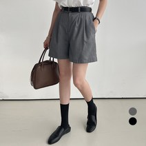 세컨그라운드 여성용 핀턱 뒷 밴딩 하프 슬랙스