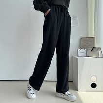 세컨그라운드 여성용 린넨 밴딩 통 팬츠