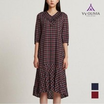 [올리비아로렌] 체크 프릴 롱 원피스 VVCOAWF7221 NC창원점