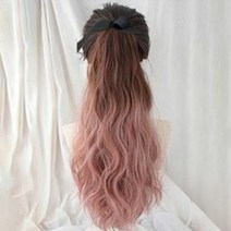 가발위드 웨이브 히피 끈 포니테일 가발, 1개, 투톤다크핑크