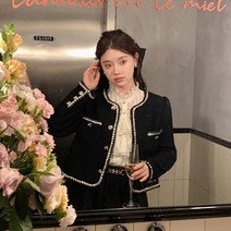 여성 트위드 자켓 Deeptown- 크롭 재킷 하라주쿠 패션 오버사이즈 세련되고 얇은 옷 빈티지 미적 스트리트웨어