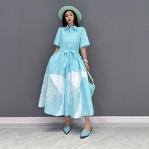 XITAO 프린트 패턴 원피스 줄뽑기 여자 반소매 여신범 캐주얼한 단가슴 소수민족 LDD1306