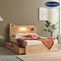 잉글랜더 라이언 LED 4단 원목 수납 침대(매트제외-Q), 내츄럴원목