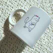애니멀 프렌즈 연인 고양이 화이트 머그컵, 뚜껑추가