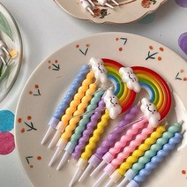 /국내배송/꽈배기 물결초 마카롱/레인보우/보라 롱/쇼츠 레터링 생일 케이크 생일초 대량구매 1팩/10팩/24팩, 긴물결, 1팩(6개입)
