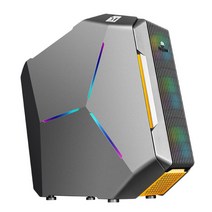 게이밍 컴퓨터 데스크탑 케이스 M-ATX 240수냉 커스텀 Type-C ARGB 라이트바, 우주선 그레이 오렌지