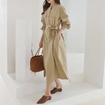 가을하객룩 로브 옆트임 차이나카라 셔츠 맥시 원피스
