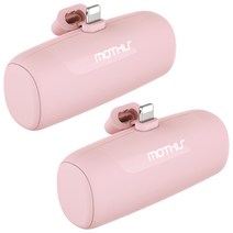 1+1 모디스 C타입 8핀 5000mAh 일체형 미니 포켓 도킹형 무선 휴대용 보조배터리, 아이폰 8핀 핑크(1+1)