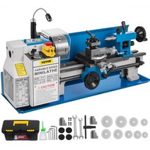 공작기계 중고 소형밀링 탁상 선반 미니 금속 기계 7x14 550w 180x350mm 가변 속도 금속 가공 터닝 드릴 스레딩용 3 턱 척 포함, 5-하늘색