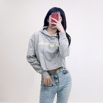 VANANA2 여성 루즈핏 크롭 레터링 숏 후드 티셔츠