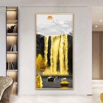 흐르는물 행운 황금 폭포 인테리어 사무실 현관 그림 보석 십자수 재료, 80x160cm