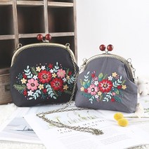 자수의온도 프랑스자수 DIY 크로스백 만들기 - 엔틱플라워, 그레이 (S)