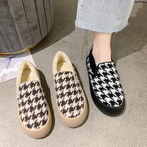 엣지걸슈즈 1625 따뜻한 하운드 체크 퍼슬립온 안감퍼 스니커즈 키높이 털운동화 3cm