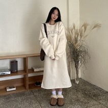 쉐얼유 여성용 기모 체리쉬 나염 오버핏 원피스