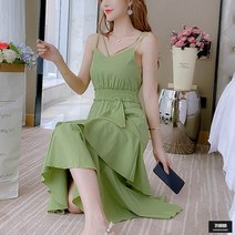 가바바 여성 나시 원피스 귀여운 캉캉 프릴 허리밴딩 나시 롱원피스 G52029