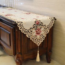 식탁보 유럽풍 패브릭 텔러비전선반 티테이블 직사각형 탁상보 레이스 침대협탁 테이블보 긴테이블 깃발, T09-518, C07-40*290(사용 장롱 240-255cm)