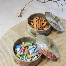 핸드메이드 도자기 뚜껑그릇 반찬그릇 간식그릇 수국 소, 빨강, 대