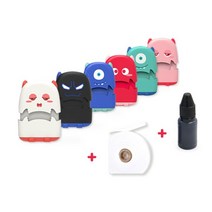도장+의류잉크+부착용면라벨 3세트 자동 의류 어린이집 네임 옷 스탬프 도장 주문제작, 레드