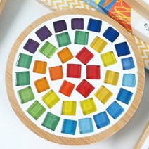 맘아트 DIY 우드 타일 티코스터 컵받침대 타일공예, 블루 사각