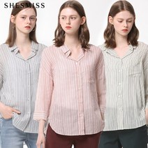 [쉬즈미스(SHESMISS)] 원포켓 스트라이프 코튼 셔츠 (택가격 138000원)