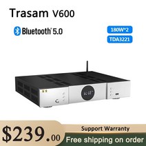 Trasam-V600 앰프 오디오 듀얼 코어 TPA3221 Hi-Fi 클래스 D 통합 192kHz 2.0 채널 블루투스 5.0 파워 180W x2, 220V