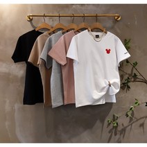 [무배 정품디즈니] 캐릭터 미키 자수 기본/이너 라운드 반팔 티셔츠 5color