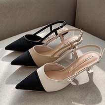 여성 배색 슬링백 스틸레토힐 미들힐 정장구두 5.8cm 3컬러