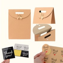 손잡이 리본 크라프트 선물상자(미니 소 중 대)6p + 감사스티커6p, 원형스티커