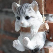 고양이피규어 카페포토존 그네타는 야옹이 작은고양이인형, 그레이