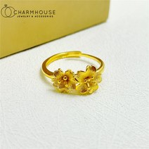 꽃반지 진주 실 탄생석 약혼 반지 24K 옐로우 골드 도금 꽃 손가락 조정 가능한 Anillo 웨딩 쥬얼리 액세서리