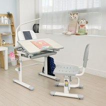 [초등학교2인책상] 엠리빙 유아 어린이 높이조절 각도조절 책상 세트, 그레이, 책상+의자