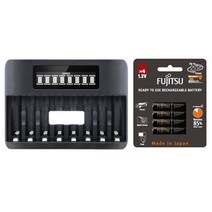 8구 LCD AA AAA 급속충전기 + 후지쯔 스탠다드 프리미엄 AA AAA 충전지 세트, 8구LCD충전기+후지쯔 프리미엄 AAA 4알(작은거)