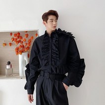젠더리스 남자 셔츠 프릴 어깨뽕 치어리더 무대복 퍼프소매