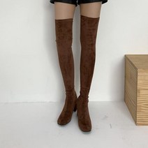 스판 스웨이드 싸이하이 롱부츠 니하이 미들 통굽 5cm