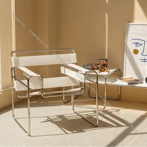 바실리체어 마르셀브로이어 2컬러 디자인 라운지체어 스틸 가죽 암체어 모던 카페 의자, 화이트
