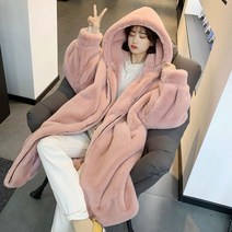 여성 루즈핏 집업 롱가디건 밍크 후드 자켓