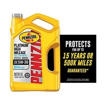 75000마일 이상 차량용 펜조일 플래티넘 하이 마일리지 100% 합성유 엔진오일 5W-30 모터 오일(5쿼트 단일 팩)