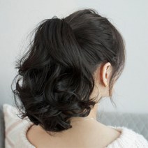 S컬 곱슬 묶음 꽁지 머리 포니테일 부분가발 인모가발, 흑색